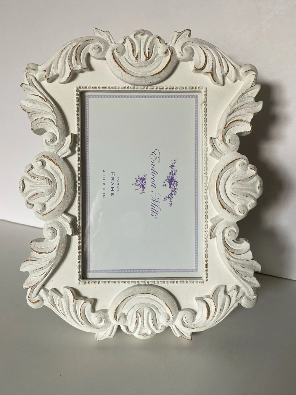 Baroque Style Picture Frame For 4 X 6” White Wood Photo Free-stand Shabby Chic l